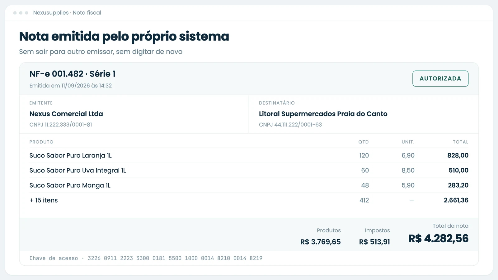 Nota fiscal emitida pelo Nexusupplies